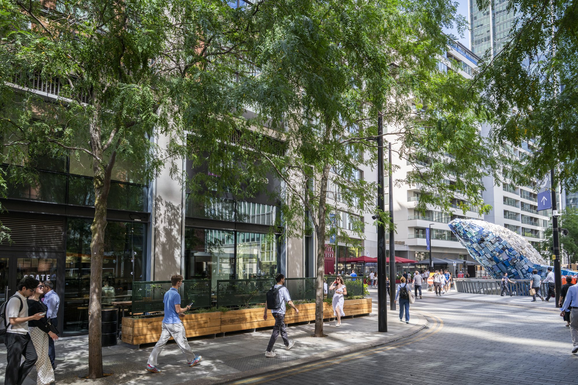 Shops and restaurants at Wood Wharf, Canary Wharf